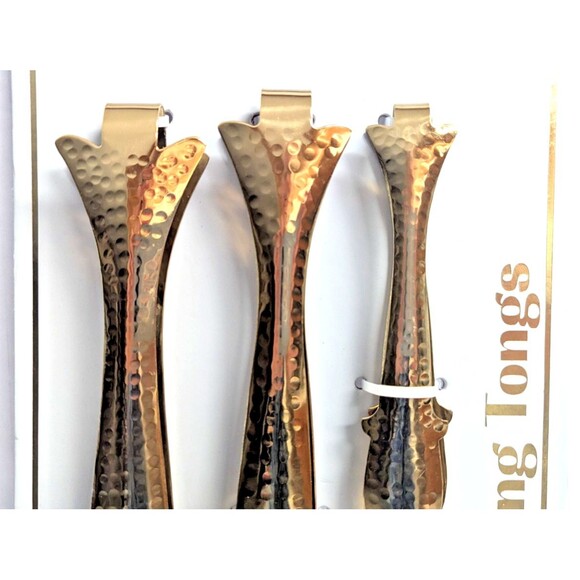 Fish-Shaped Serving Tongs Hammered Gold PVD Reflective Finish 3-Piece Gift NEW - Picture 3 of 6